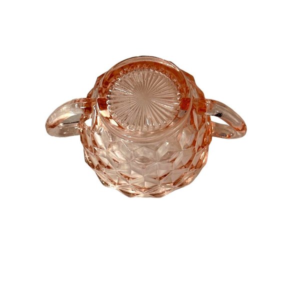 Vintage Jeannette Cubist Cube depression glass pink double handled open sugar bo - Picture 3 of 6